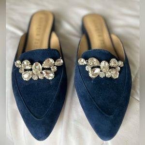 *Like-New* Navy Blue Velvet Flats Mules Size 8 Allegra James